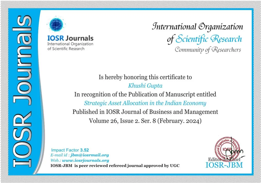 Journal publication certificate for a student research paper